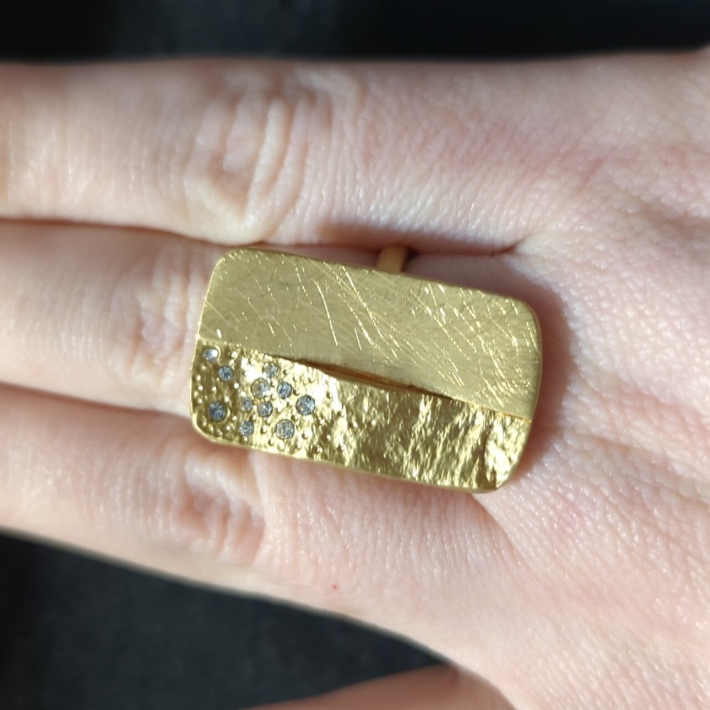 Solid Brass Clear Cz Split Rectangle Statement Ri… - image 1